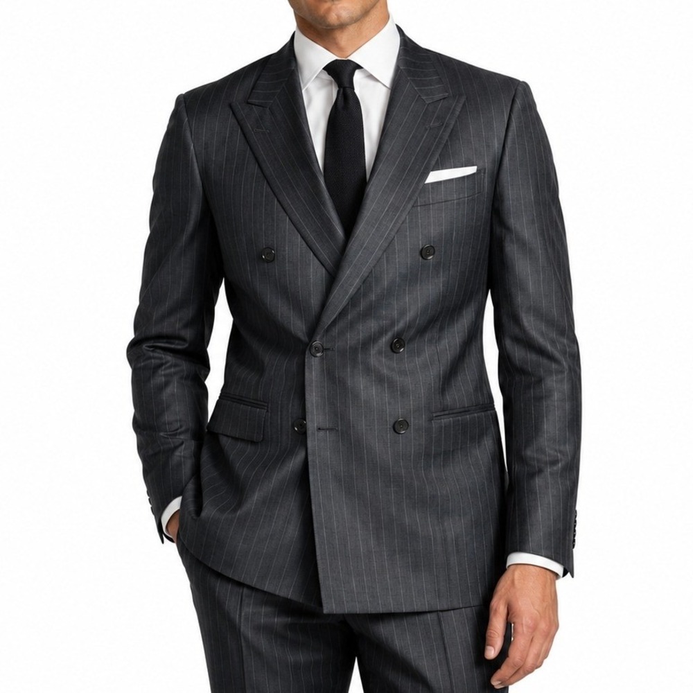 V2 by Versace Blazer Mens 44R Black Pinstripe Double Breasted Virgin Wool Jacket